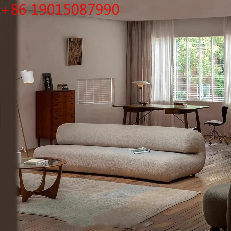 French retro designer creative straight row Nordic simple fabric sofa