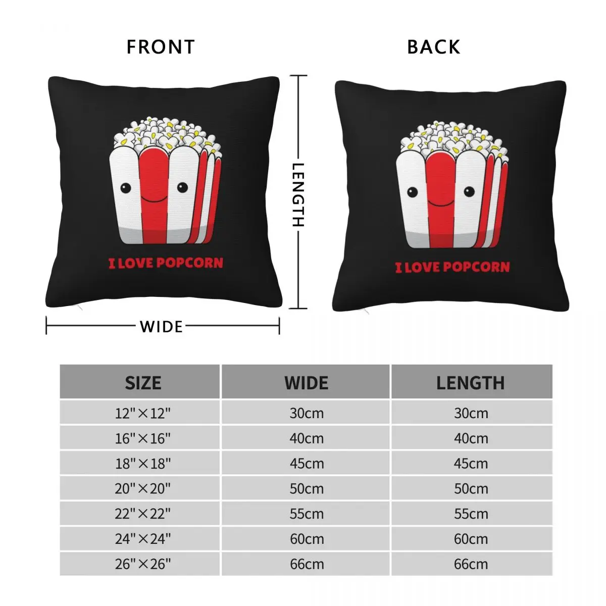 I Love Popcorn Popcorn Lover Pillowcase Polyester Linen Velvet Pattern Zip Decor Pillow Case Room Cushion Cover