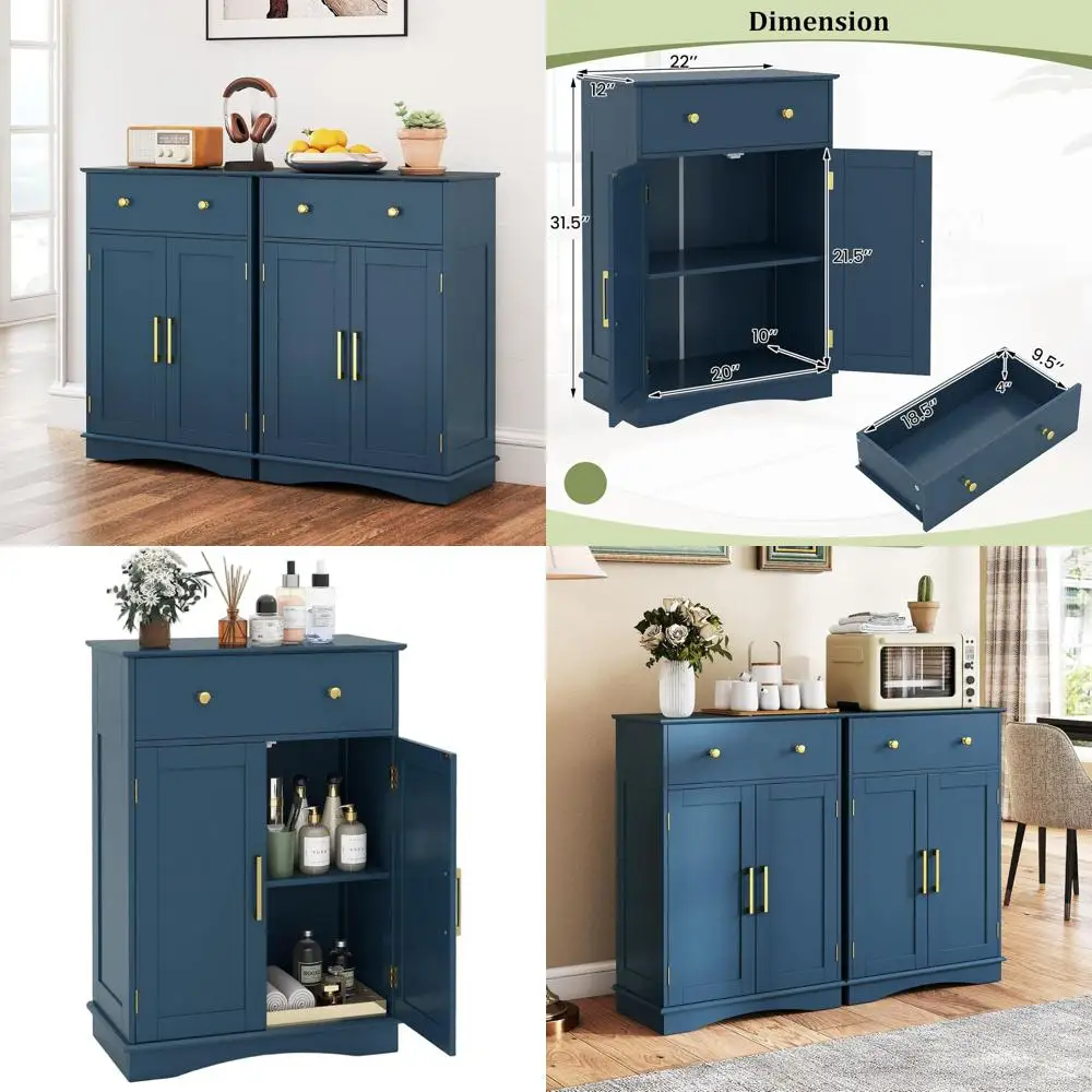 

Contemporary Buffet Cabinet with Drawers & Doors, Adjustable Shelves, Navy Blue Storage for Kitchen, Living, Dining, Bathroom