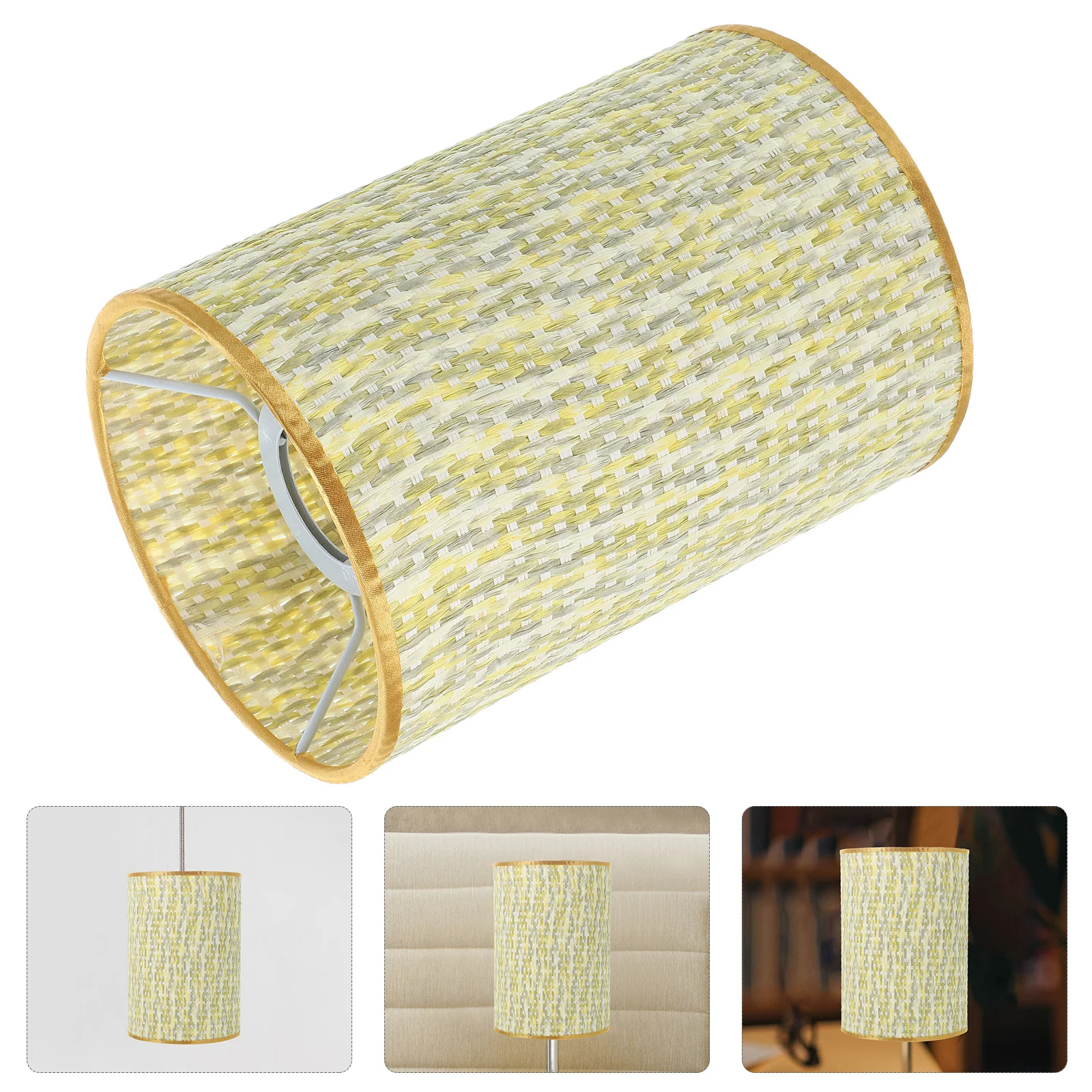 

Colorful Lamp Shade Woven Fabric Iron Drum Table Floor Lamp Replacement Home Decor Light Cover For Living Room Bedroom