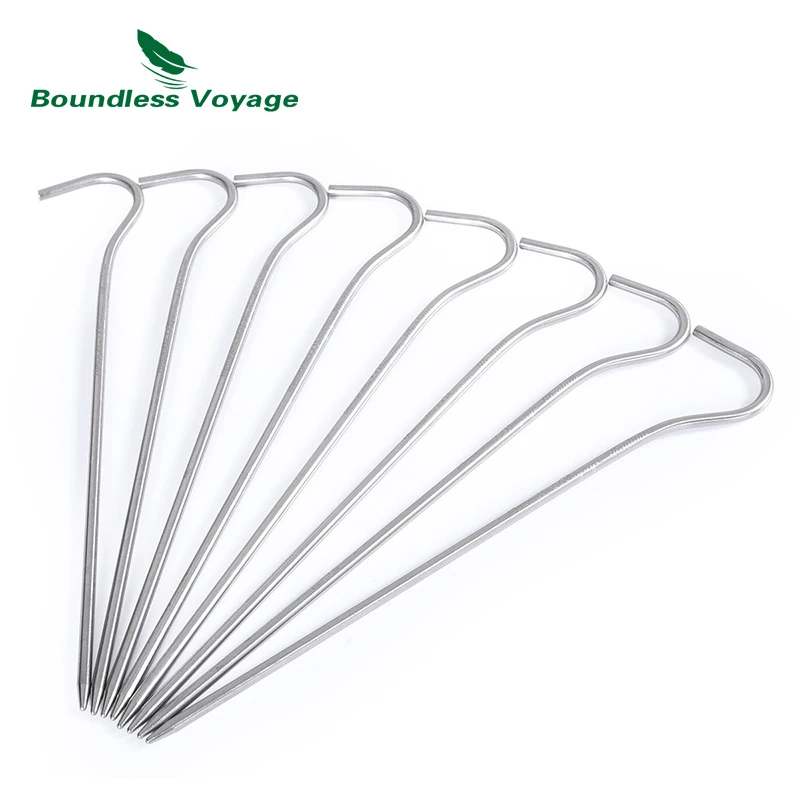 Piquets de tente en titane Boundless Voyage 165 mm, piquets de camping extérieurs, clous de fixation pour auvent, goujons de sol avec crochet courbé pour accessoires de tente