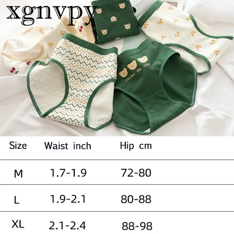 xgnvpy Cartoon Bear Dots Stripe Cotton Panties Women\'s Low-Rise Sports Briefs Breathable Seamless Underwear Panty Girls Lingerie