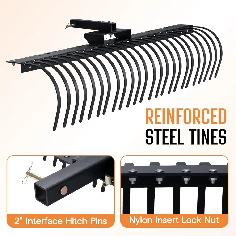 مشط خلف المناظر الطبيعية مقاس 60 بوصة للجرار، ومشط السحب مع 24 نوعًا من لفائف الصلب وجهاز استقبال مقاس 2 بوصة، مناسب للتعليق ذو 3 نقاط #3