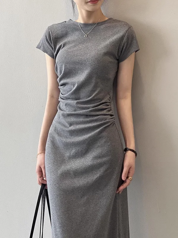 Slim Fit A-Line Midi Dr T-shirt ort Sve pour femme Dr taille haute plissée printemps été Faion pour ort Girls 50