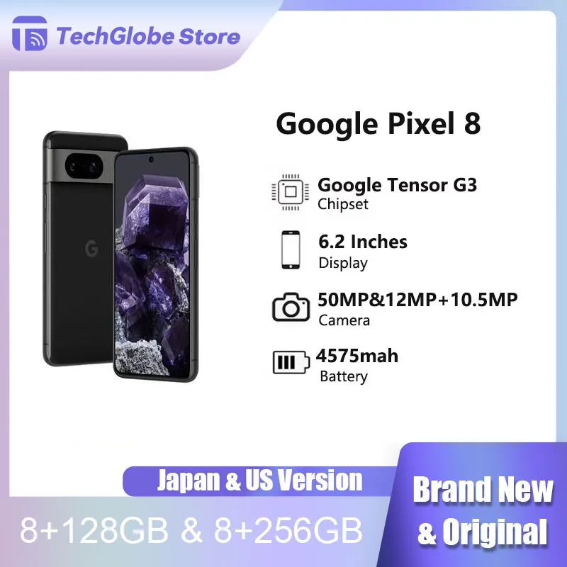 New Original Google Pixel 8 Smartphone 128GB 5G Google Tensor G3 IP68 water resistant 4575mAh Battery NFC Support Google Play