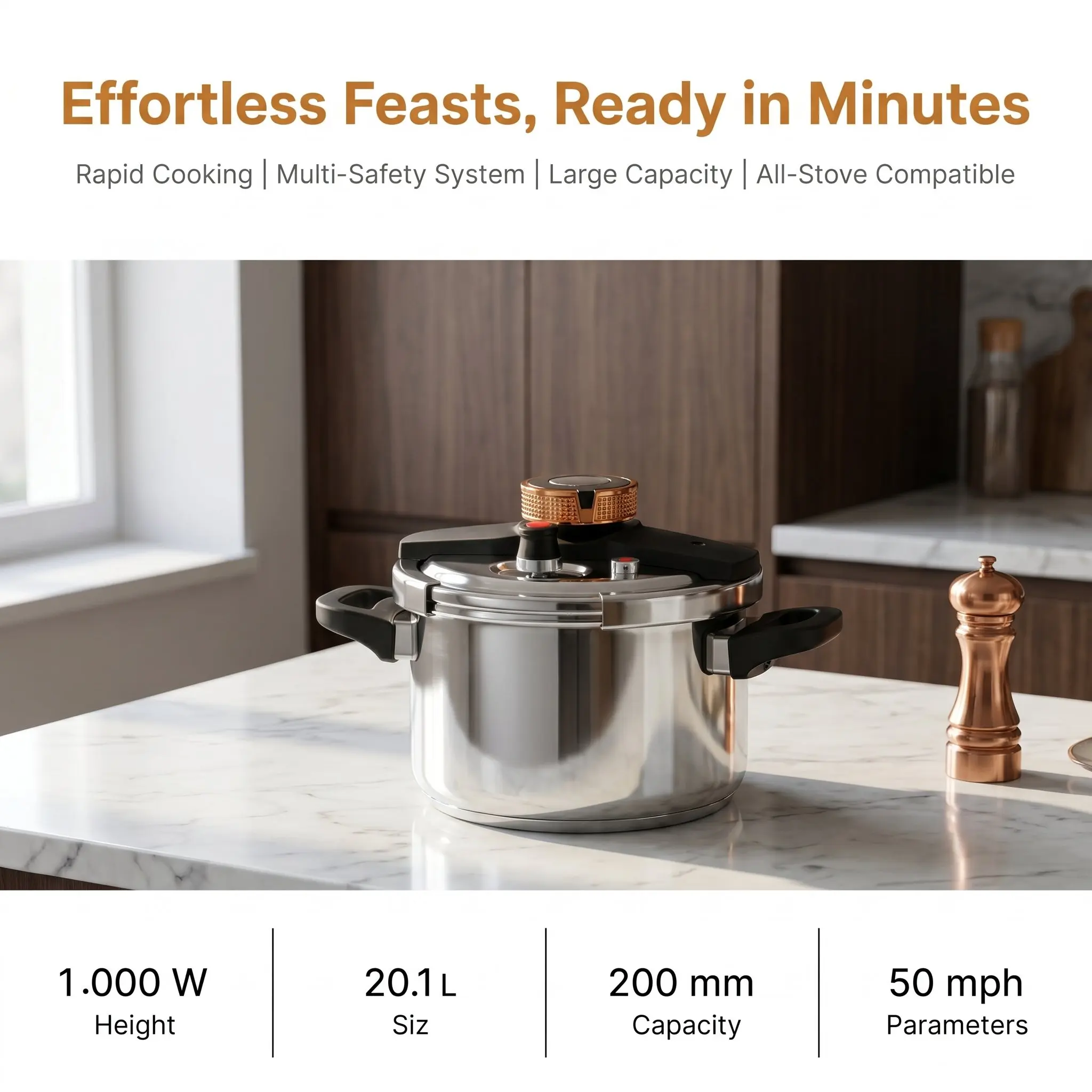 304 Stainless Steel Fast Pressure Cooker 4L-11L Knob Lock Large Capacity Cooking Pot with Dual Handles for Home Restaurant Use