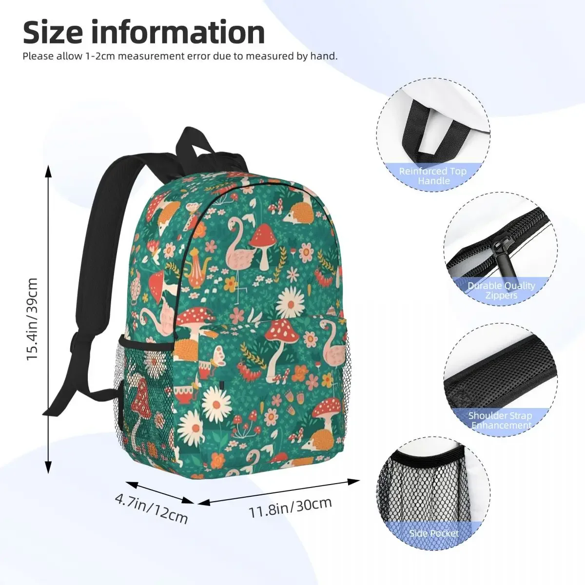 Wandering In Wonderland - Teal + Red Backpacks Boys Girls Bookbag Fashion Children School Bags Laptop Rucksack Shoulder Bag