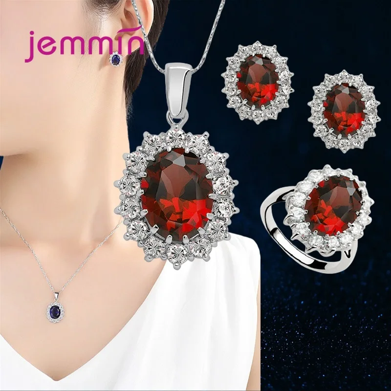 New Arrival Generous Fashion Bridal Jewelry Wedding Bijoux Flower Pattern 925 Silver  Pendant Necklace Earrings Ring Set