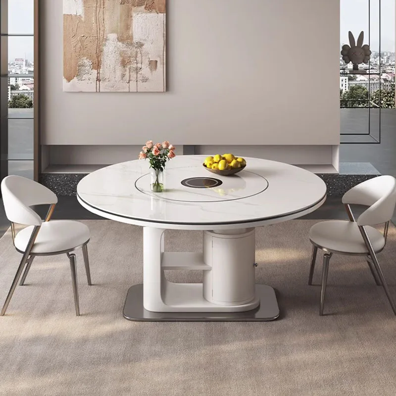 

Round Side Dining Room Set Kitchen Desk Luxury Coffee Bar Turntable White Dining Room Set Marble Mesas De Comedor Furniture