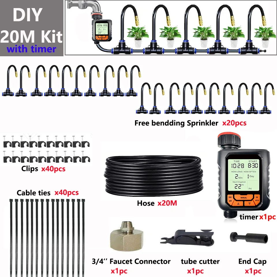 

DIY 20M -5M Universal Automatic Irrigation Sprinkler Kit, Rotating Copper Nozzle, Garden, Balcony, Atomization, Watering Kits