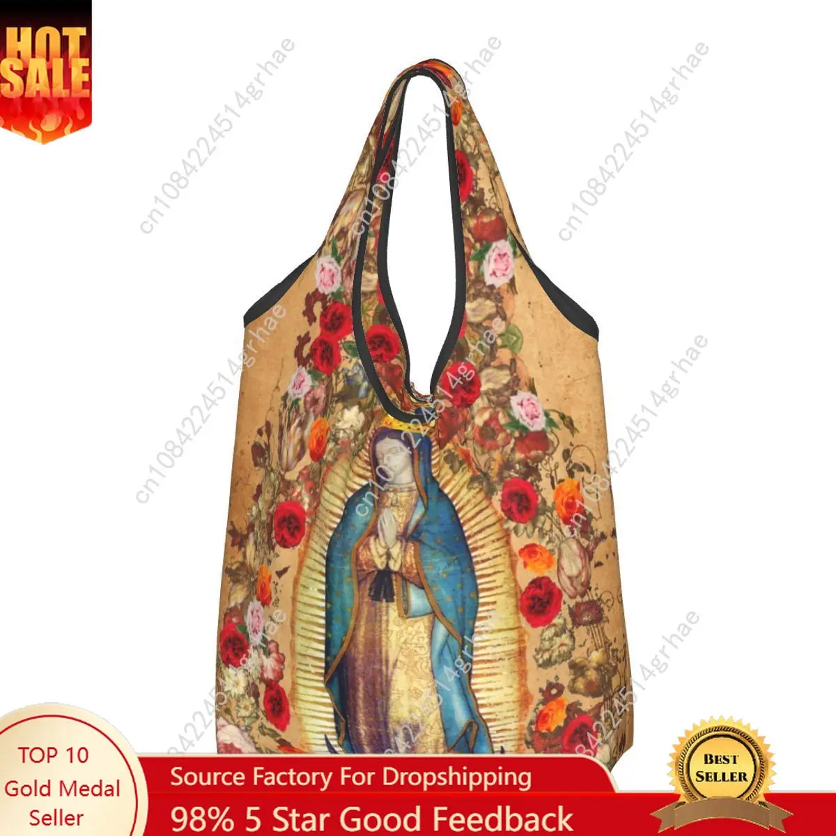 Custom Printing Our Lady Of Guadalupe Virgin Mary Tote Shopping Bags Portable Shopper Shoulder Catholic Mexico Poster Handbag