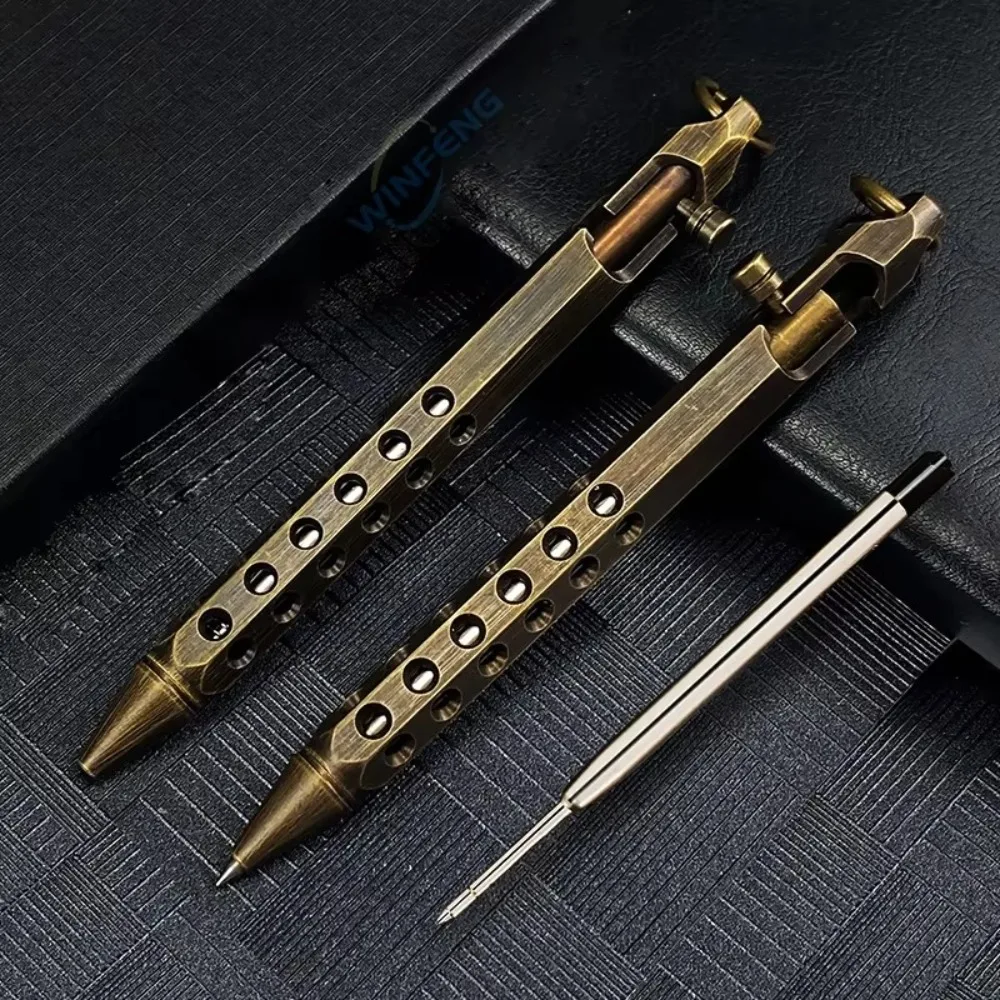 Tragbarer Messing-Kugelschreiber im Retro-Stil mit Bolzenmechanismus, mittlere Spitze 1,0 mm, glatt schreibender Rollerball-Stift