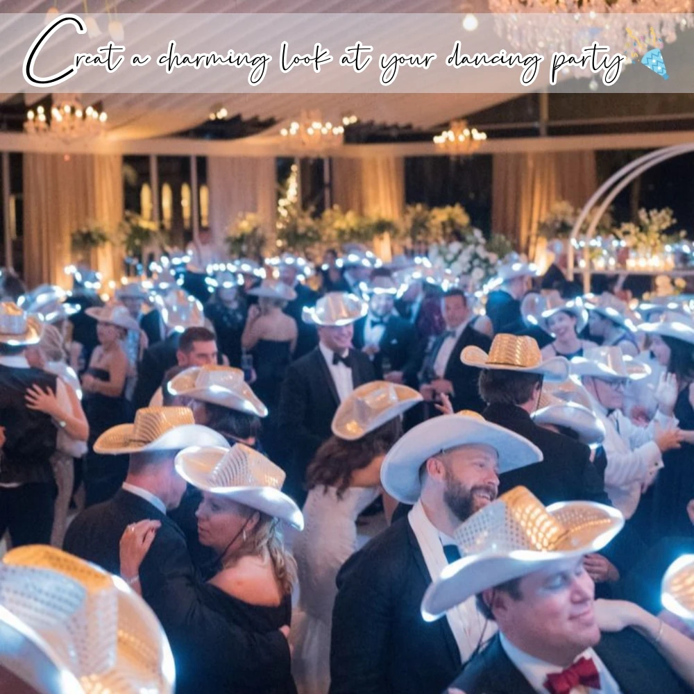 6-20pcs Light Up Cowboy Hats LED Flashing Cowgirl Hats Western Cowboy Hats for women for Wedding Reception Dance Ball Party