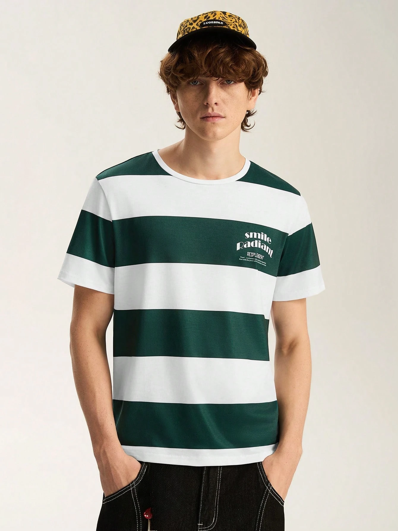Trending Y2K Indie‑Aesthetic Men Women Street Garment Wide Stripe Design Minimal Chest Graphic Soft‑fit Short Sleeve Blouse