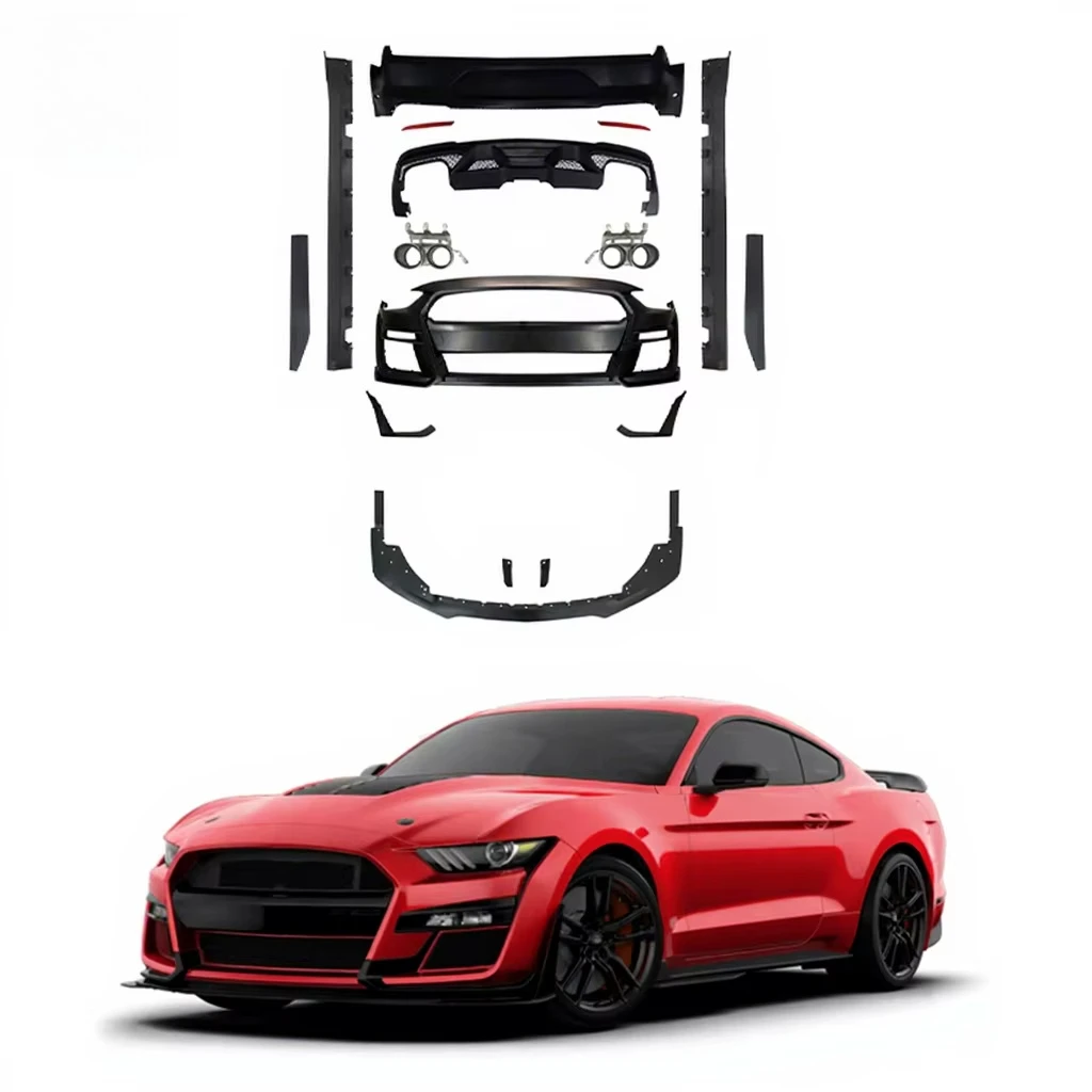 New Design Body Kit for Mustang 2018-2020 Upgrade to GT500 with Full Set Body Kits Front and Rear Bumper Side Skirts Carkit
