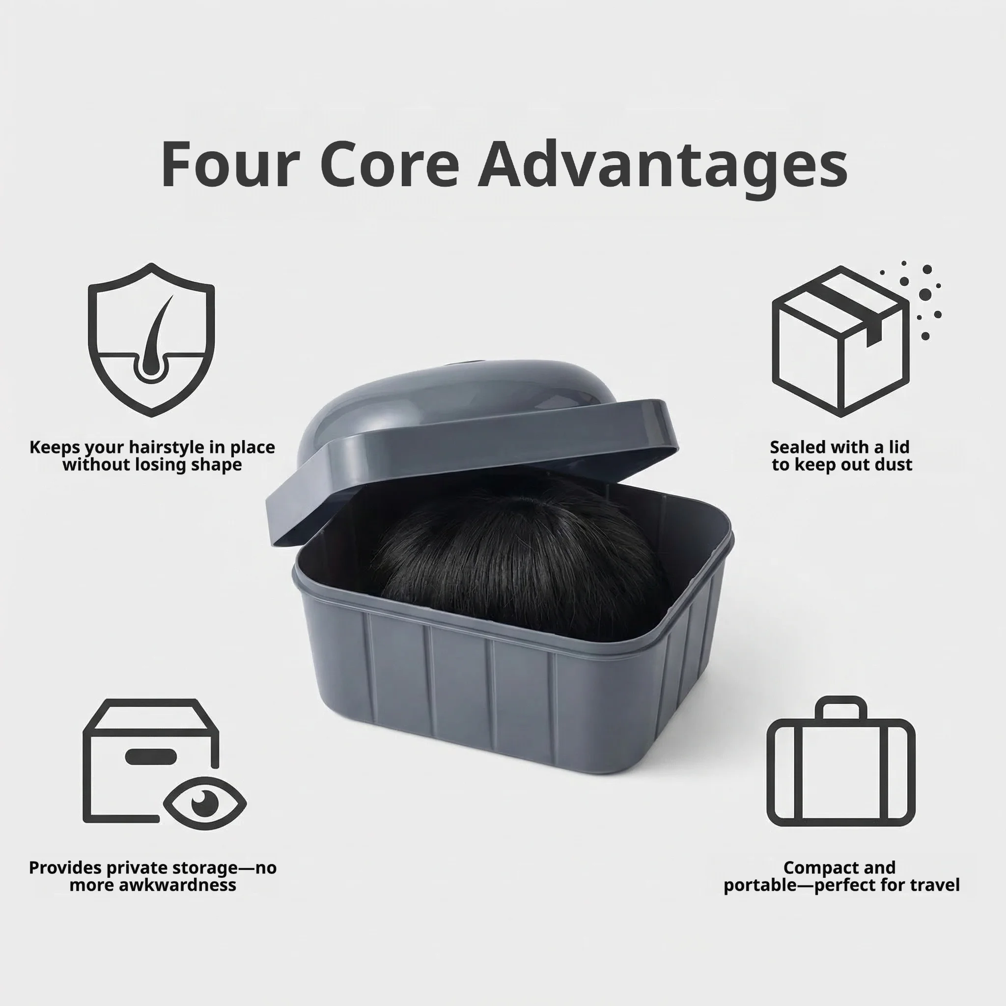 JUNI Wig Storage Box,portable,Invisible Privacy,Plastic,Daily commuting and business trips