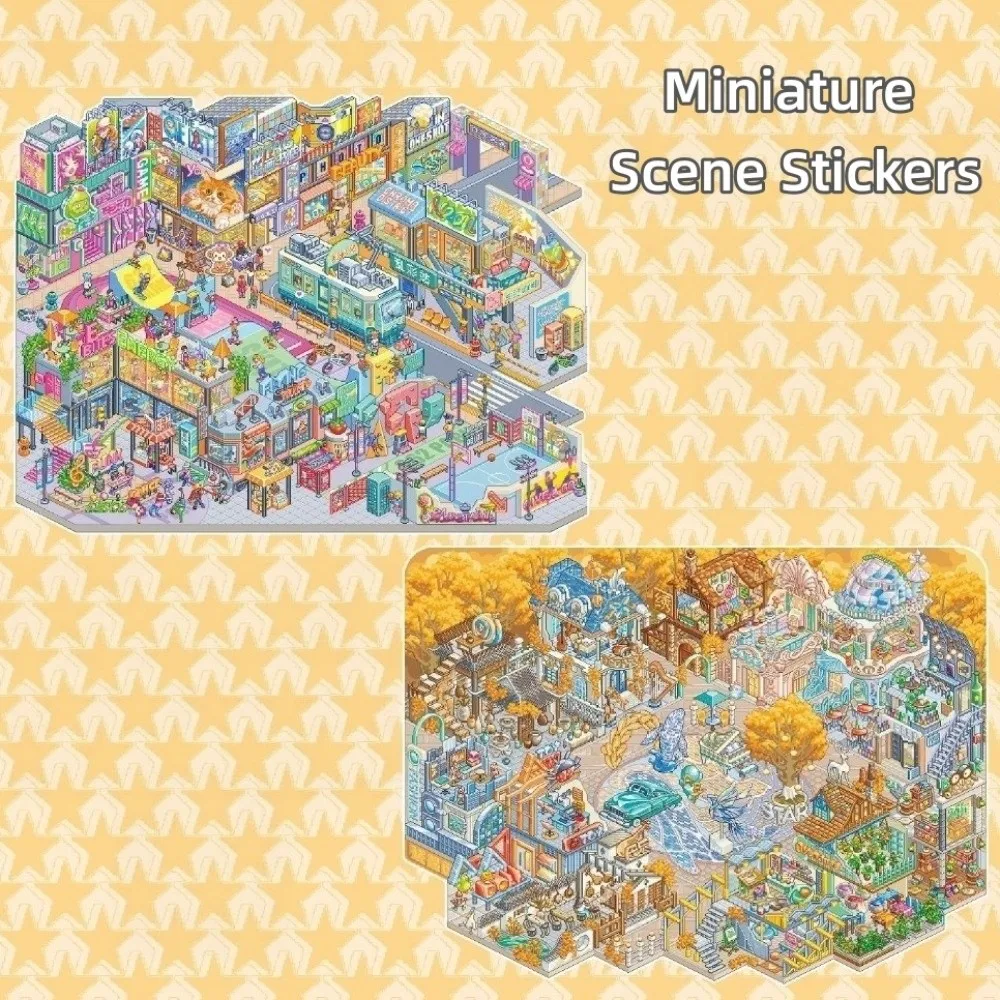 New 3D Effect Miniature Scene Stickers PET Die Cut Self-Adhesive DIY Stacking Stickers Pixel Art Cartoon Stickers For Fun Decor
