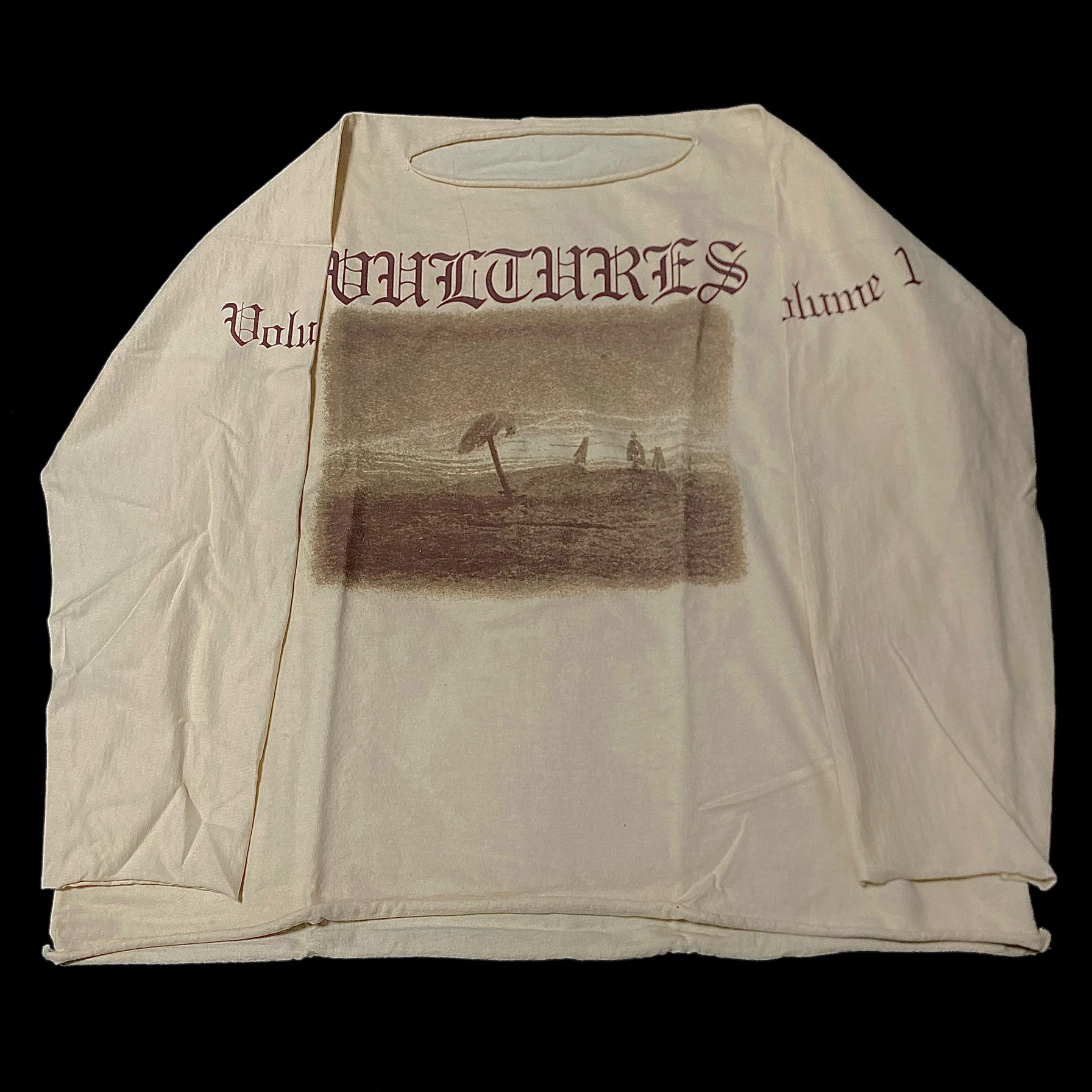 Yeezy Vulture Gosh White Long Sleeve T-Shirt Vintage Style Breathable Loose Fit Youthful Trend Daily Wear Spring Autumn