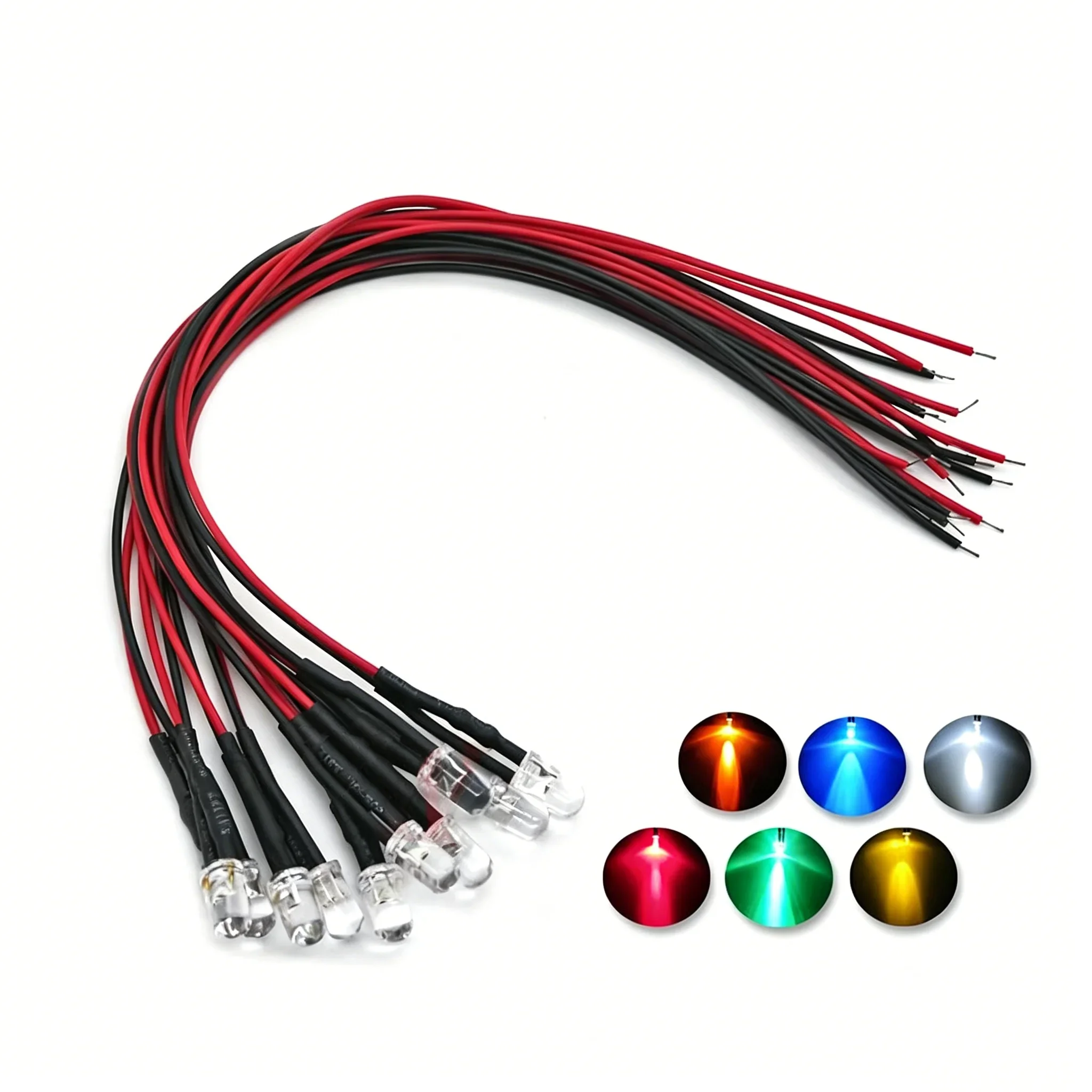 10PCS DC 3V 6V 12V 24V Pre Wired 3mm 5mm LED Light Lamp Bulb Prewired Emitting Diodes Transparent Yellow Blue Green White Red