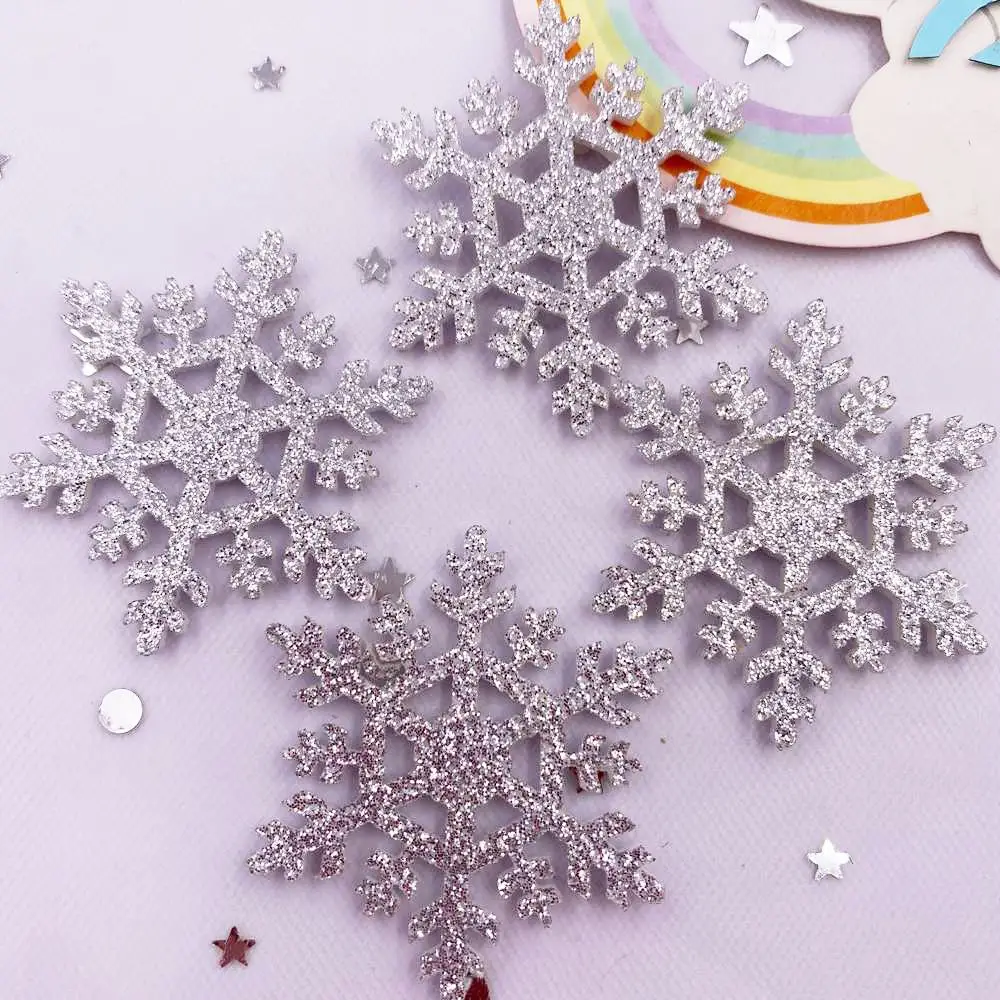 30PCS 42mm Glitter Composite Gold Powder Cloth Christmas Snowflakes Patches DIY Craft Cake Topper Hairpin Appliques Supplies