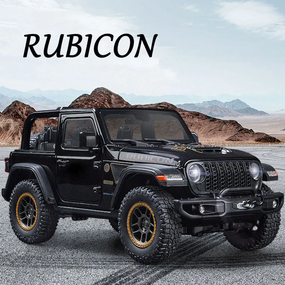 1/18 Scale Rubicon Alloy Toy SUV Cars Models Diecast with 4 Doors Opened Sound and Light Off-road Vehicles Toys for Kids Gifts