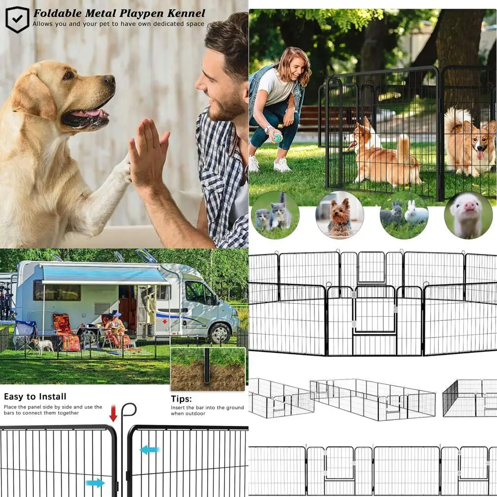 

Portable 16-Panel Dog Exercise Pen, 24' H x 27.5' L, Black, Suitable for Small Pets Indoor & Outdoor