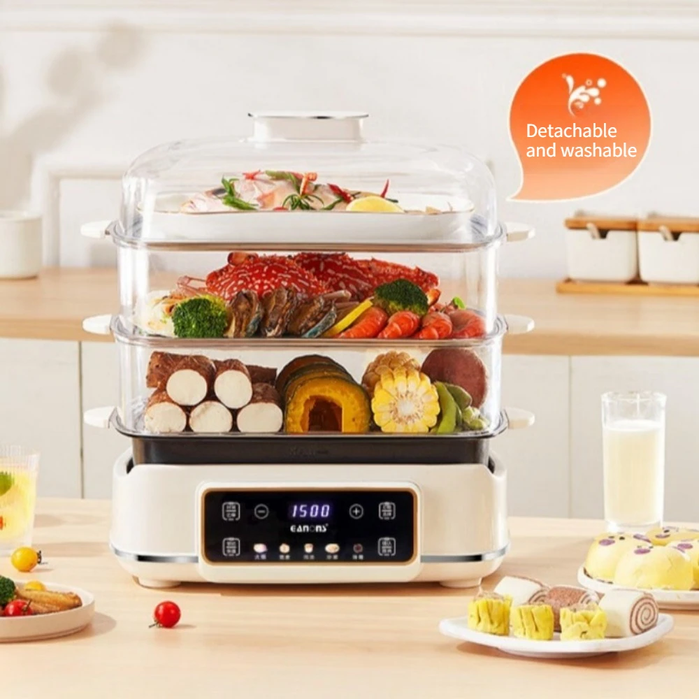 Split Multifunctional Pot Electric Cooking Pot 36L Electric Steamer Three Layers Removable Pot Bottom + Steam Up and Cook Down