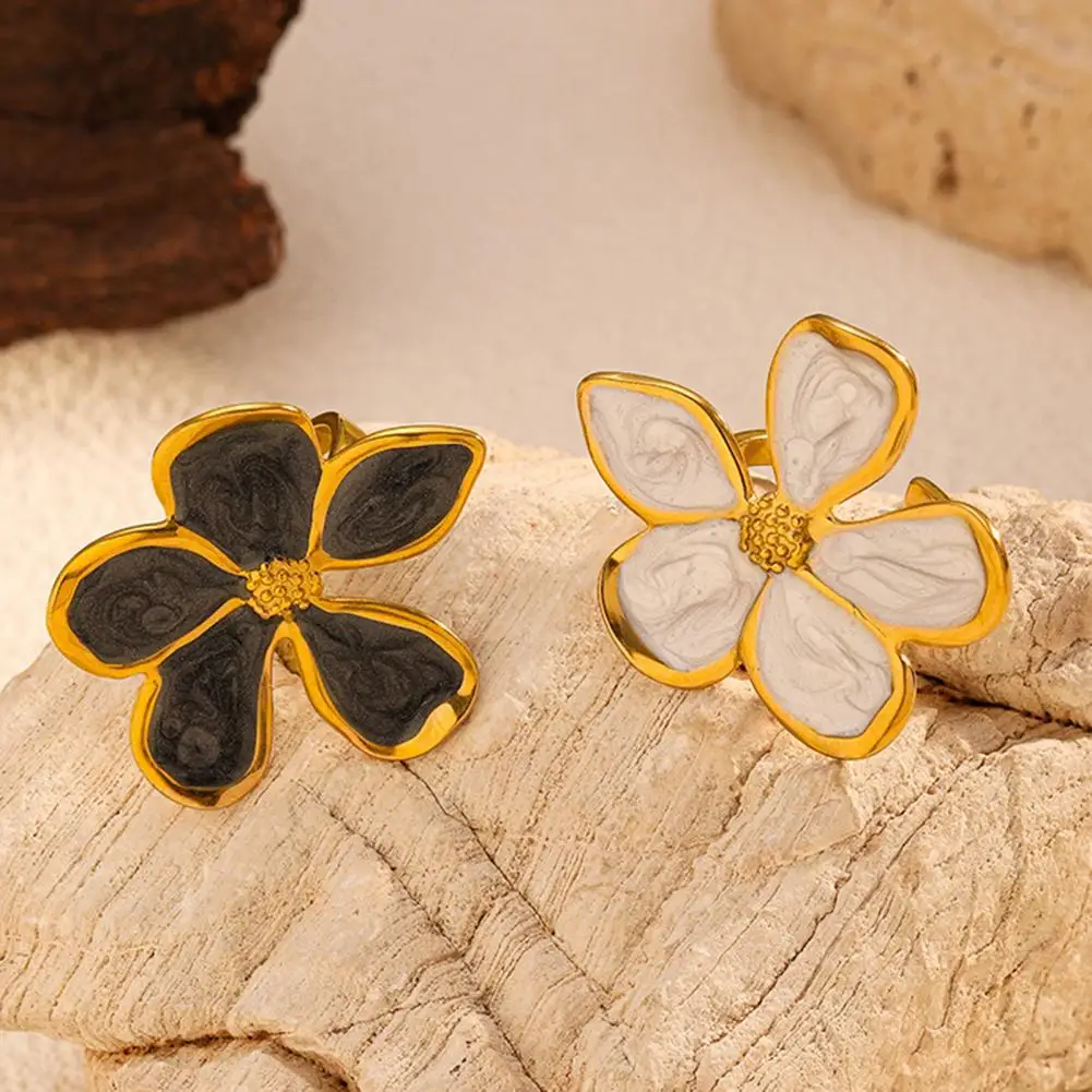 Finger Ring Flower Ring Five-petal Flower Ring Adjustable Open Band Handcrafted Enamel Drip Glaze Jewelry Metal for Women