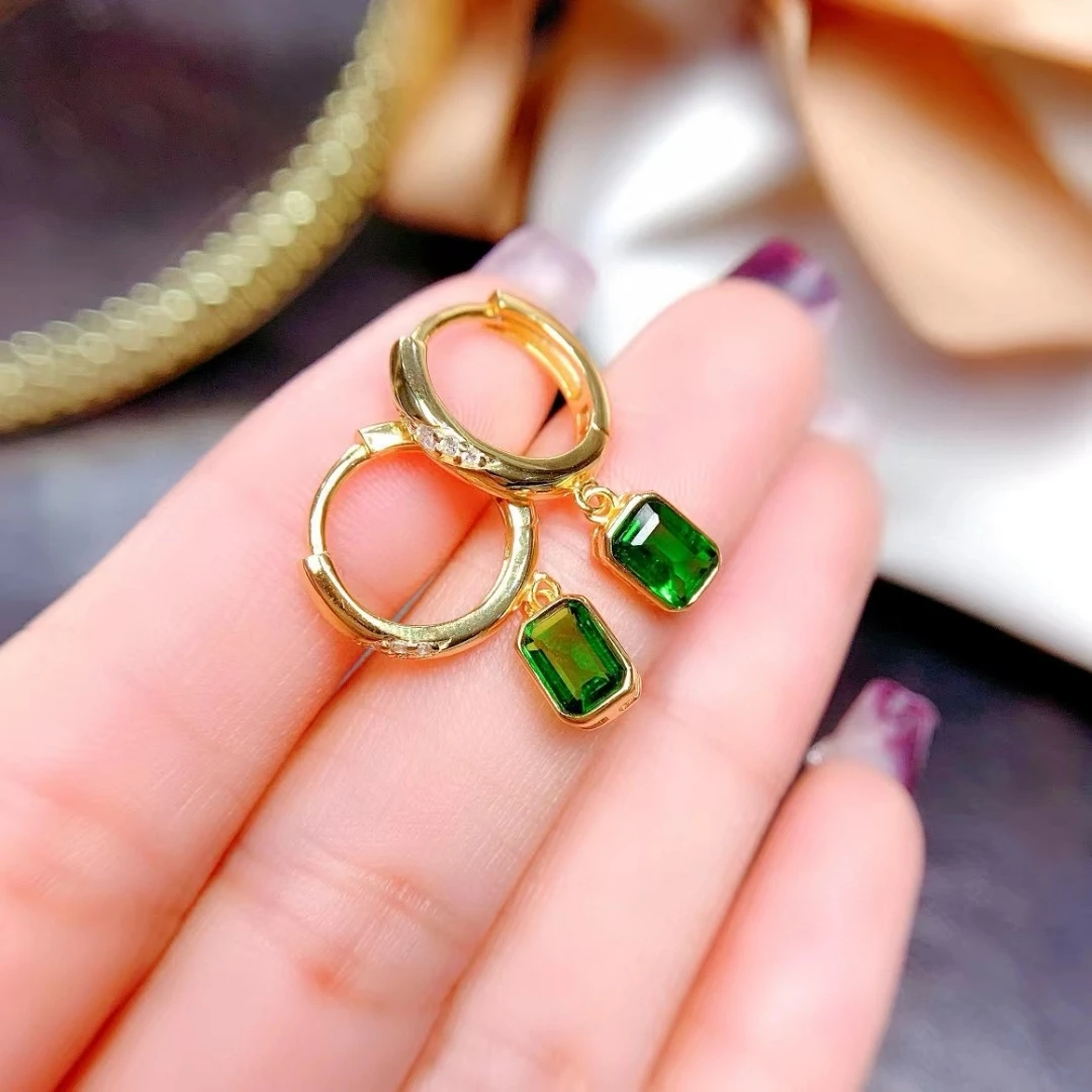 

Fashion Small Hoop Earrings for Daily Werar 3mm Natural Diopside Drop Earrings 925 Silver Diopside Eardrop