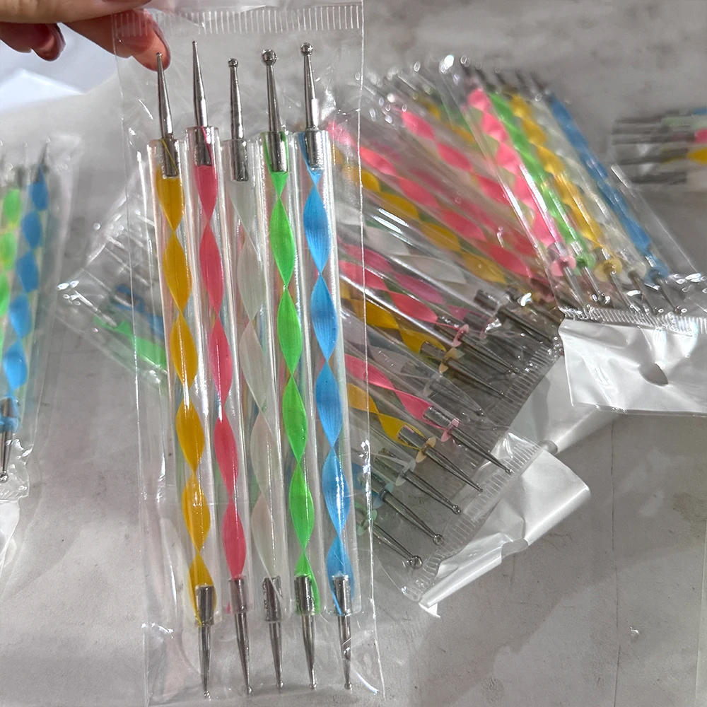 5 ピース/セットねじ山ハンドルネイルアート点在ペン水玉効果かわいいネイル描画絵画ラインストーンピッカーマニキュアツール