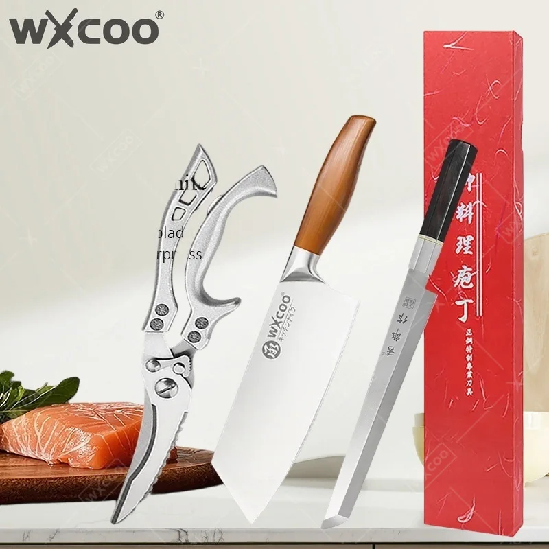 WXCOO Raw Fish Knife Stainless Steel High Carbon Stainless Steel Chef Knife Multi-functional Kitchen Knife Set Scissor