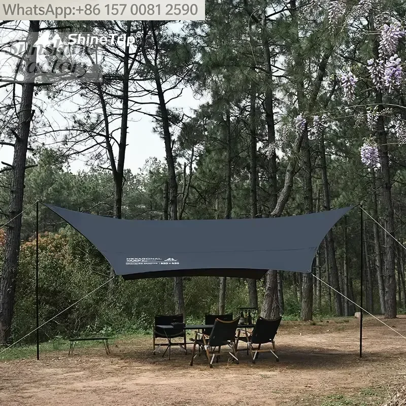 Shine Trip Outdoor Black Vinyl Sunscreen Multi-Person Hexagonal Tent Portable Thick Camping Rainproof Sunshade Shelter