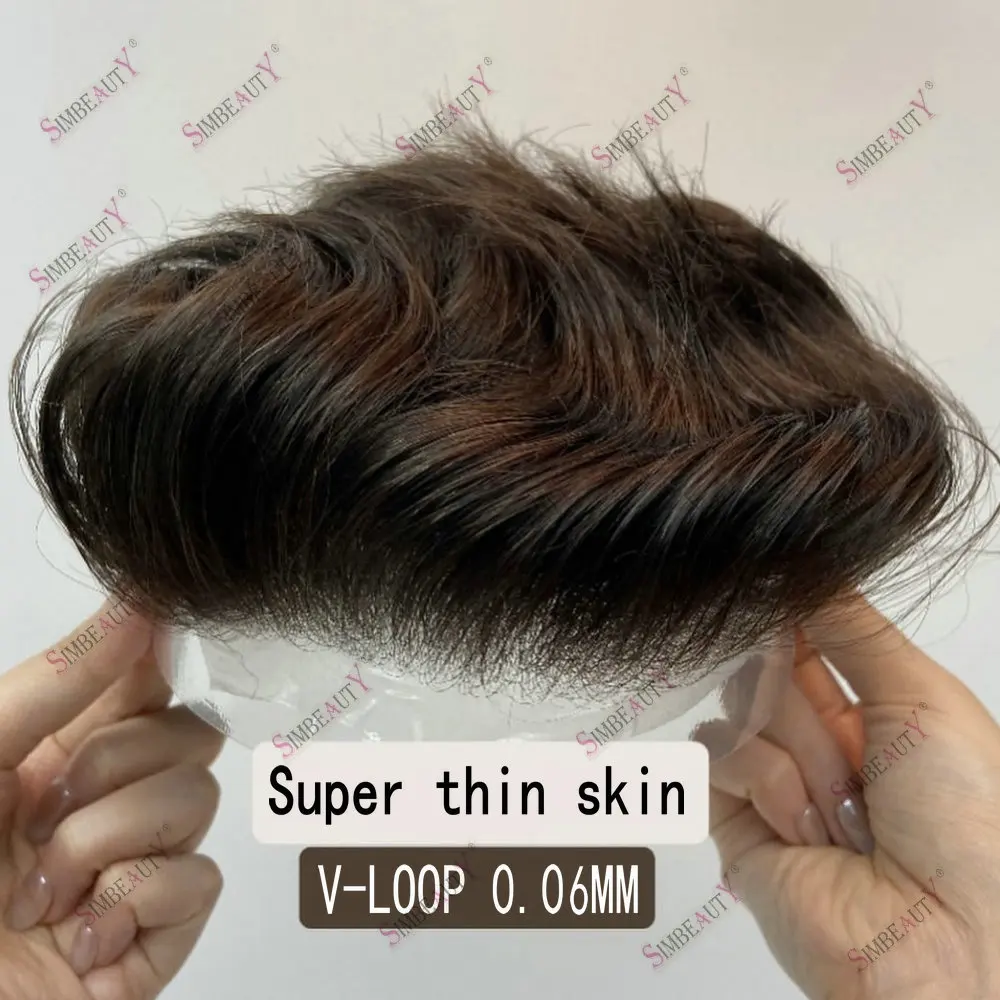 Natural Hairline Men Capillary Prosthesis Remy Human Hair Toupee for Men Durable Microskin PU0.06-0.08mm Dark Blonde Hair System