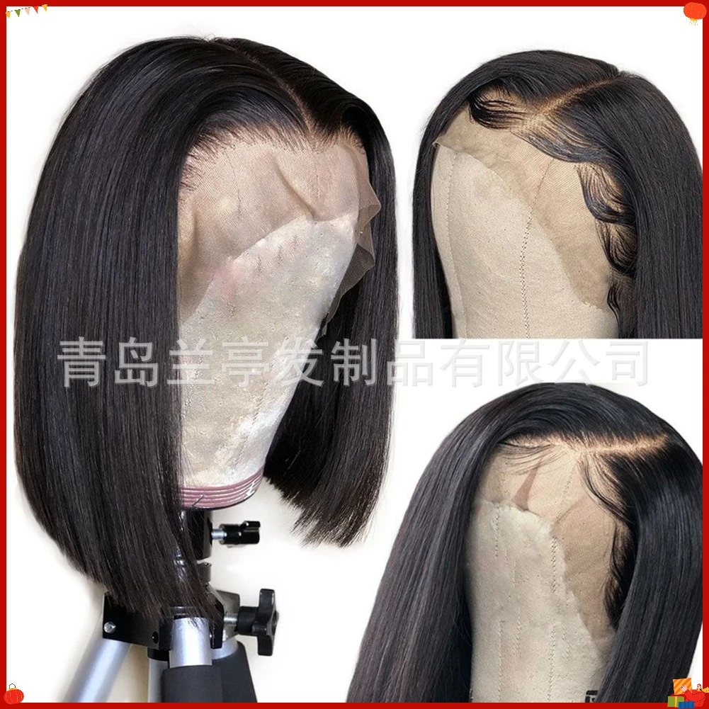 Synthetic Lace Front Wig 13x4 Middle Part Black Bob Cosplay Costume Fiber Hair Daily Party Use Heat Resistant Wig