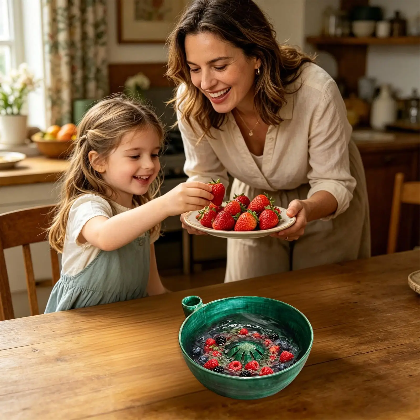 Berry Washing Bowl Self-Rotating Basket with Drain Berry Washer Spinner for Kitchen Veggie Produce Salad Lettuce Strawberry