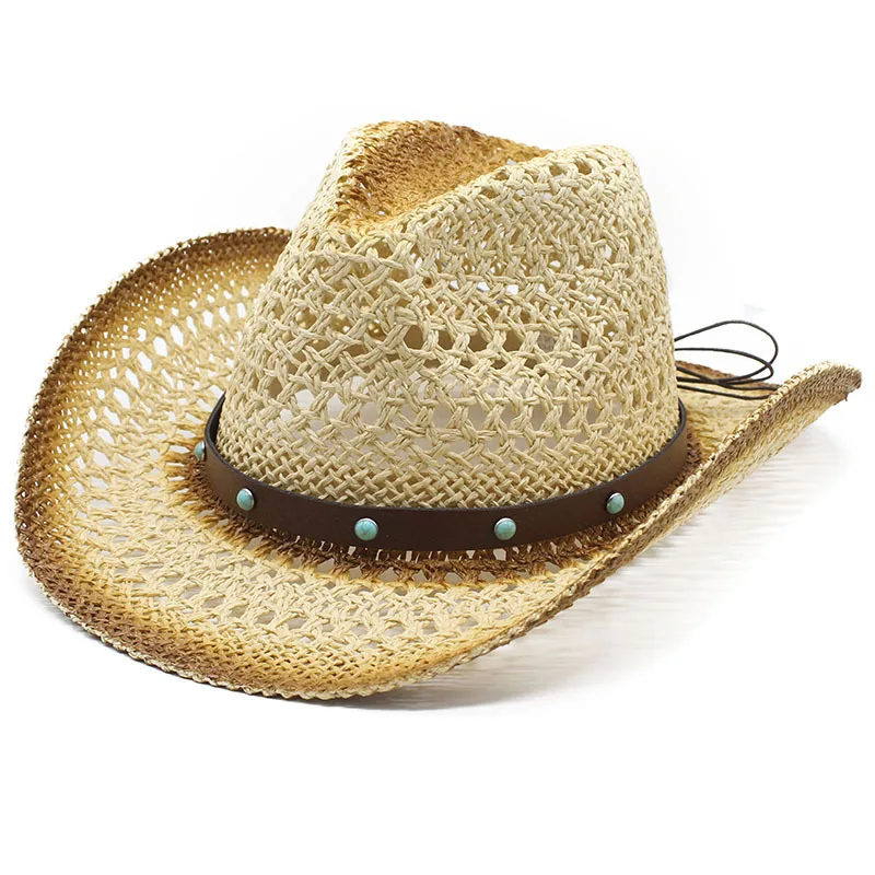 2024 Hollowed Ou Sraw Shaped Sun Shading Graffii Spray Paining Men's And Women's Wesern Syle Malanhua Paper Rope Cowboy