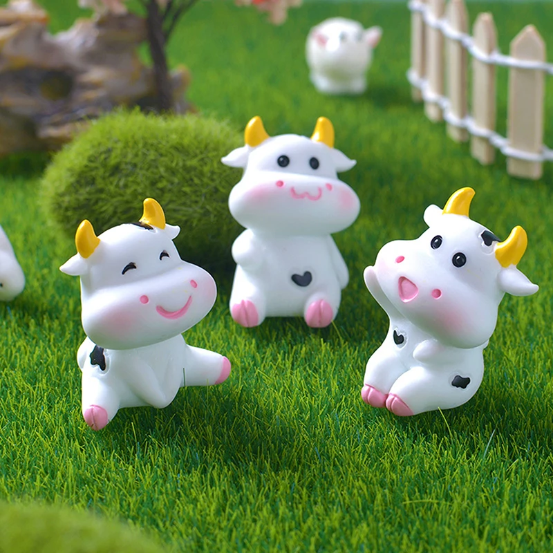 Mini Cute Cow Figurine Craft Miniature Model Home Decoration Accessories Desktop Garden Micro Landscape Ornaments Gift