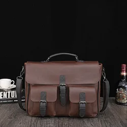 Retro men's business simple fashion 100 shoulder oblique span can shoulder PU leather multi-functional notebook briefcase