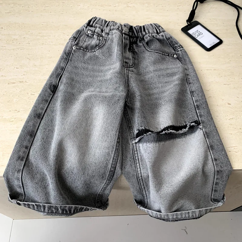 Children Clothes Kids Casual Denim Pants New Spring Summer 2026 Stylish Versatile Ripped Jeans Boys and Girls Casual Denim Pants