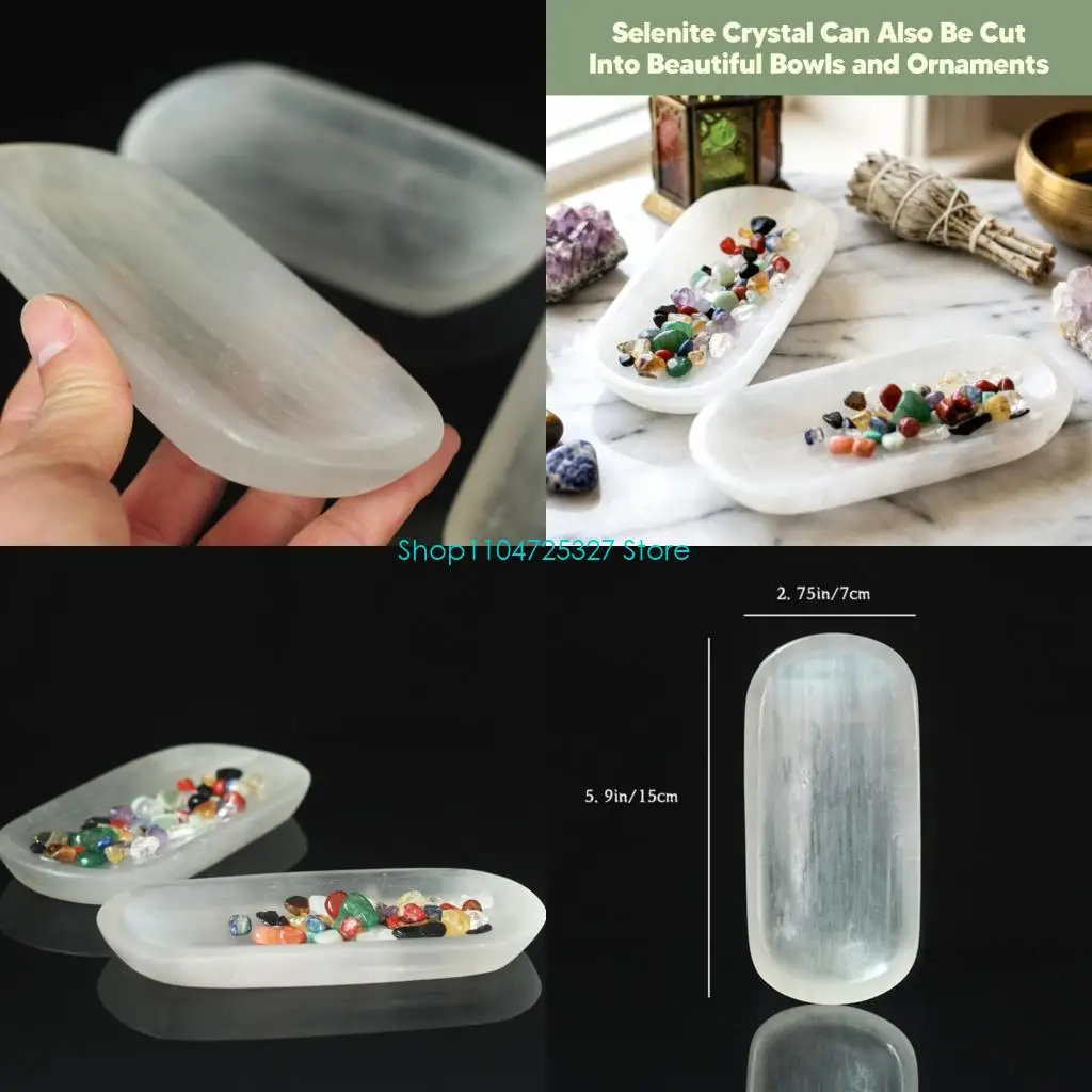 D8KF Moroccans Crystal Bowl Long Oval Jewelry Storage Plate For Spiritual And Modern Home Styling Gift