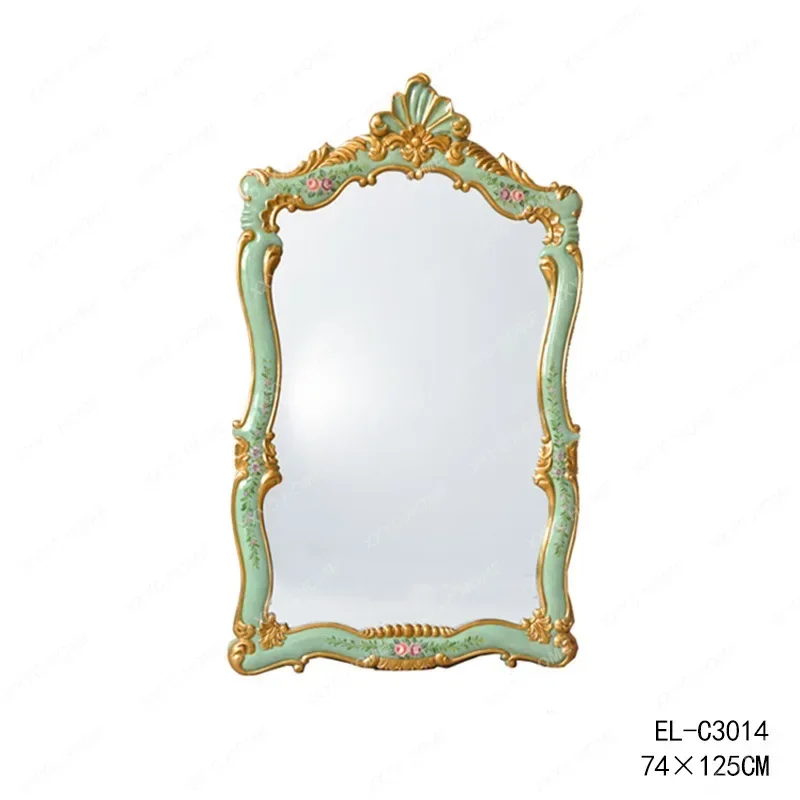 

Роскошное многослойное декоративное зеркало для макияжа с ручной росписью и деревянной резьбой, украшенное бирюзовыми элементами, для прихожей или спальни.
