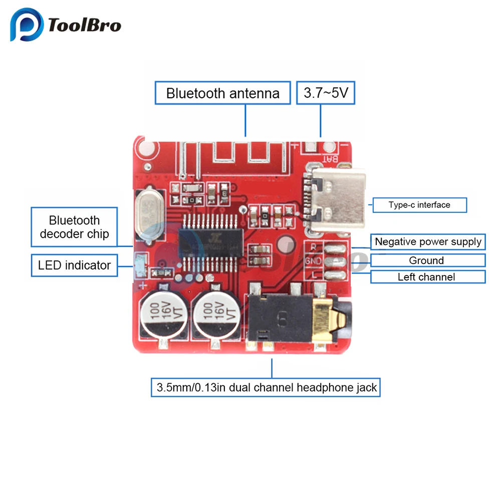 Type-c Mini Bluetooth 5.1 MP3 Decoder Board DC 3.7-5V Audio Decoding Receiver Module A2DP AVCTP for Car Home Audio Speaker