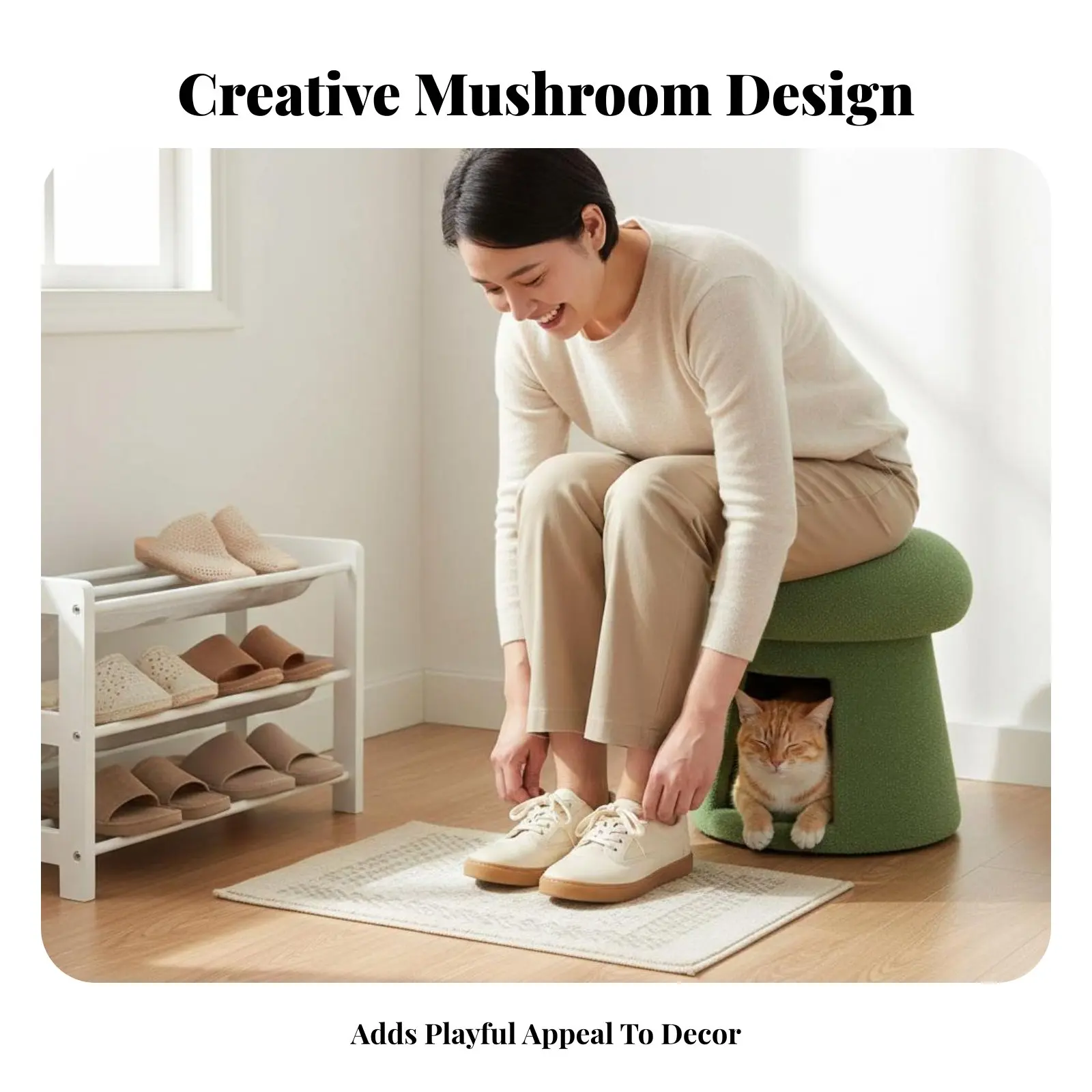 

Универсальный пуфик в форме гриба: креативный дизайн для детей, родителей и прихожей