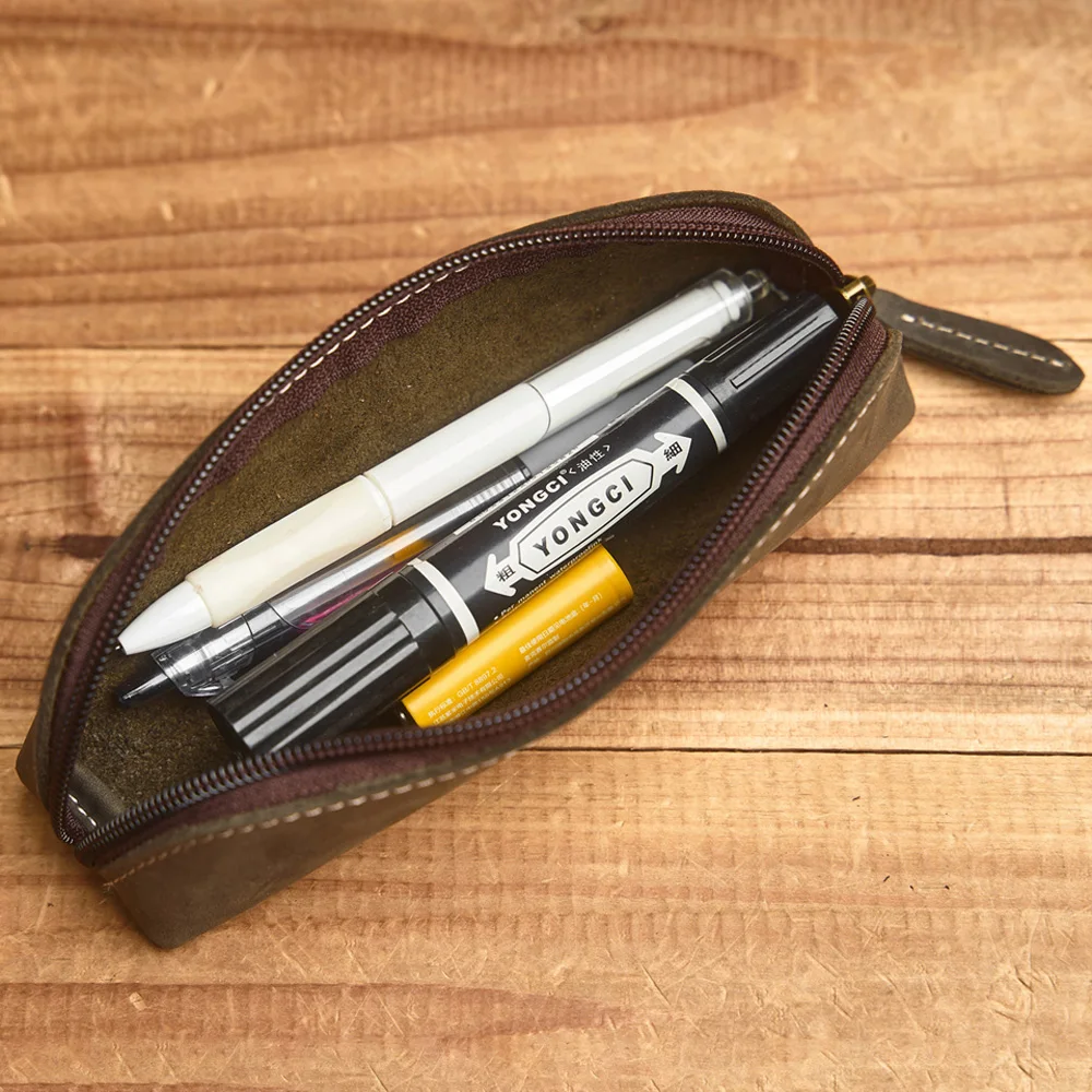 

ZRCX Simple-Style Natural Leather Pencil Case and Organizer—Unisex