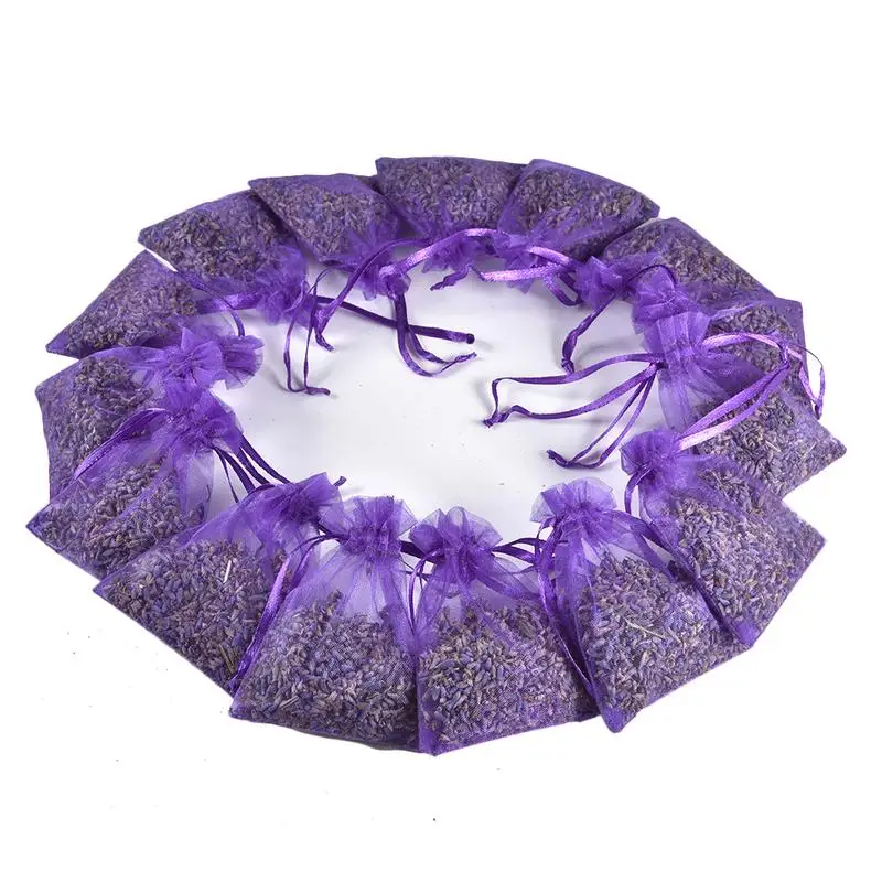 Natural Lavender Bud Sachets Dried Flower Sachet Bag Aromatherapy Aromatic Household Wardrobe Car Lavender Air Fresheners 15PCS