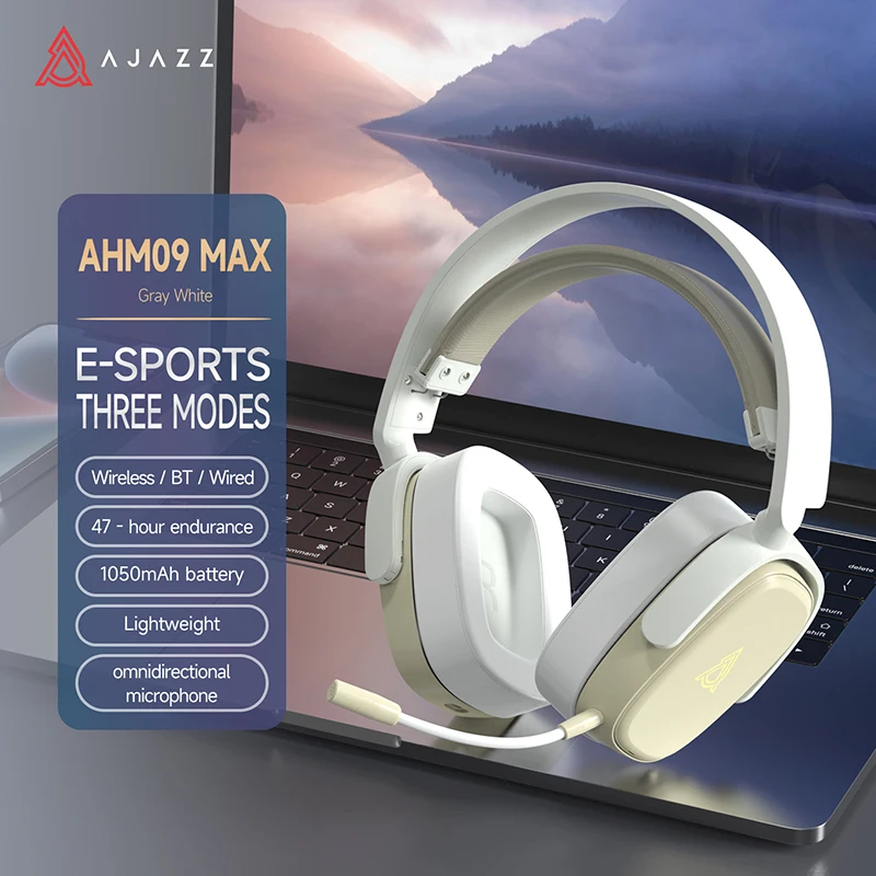 Ajazz AHM09 MAX Draadloze Gaming Oordopjes Uitstekende Geluidskwaliteit Tri-mode Professionele Hoofdtelefoon Microfoon Computer Oordopjes