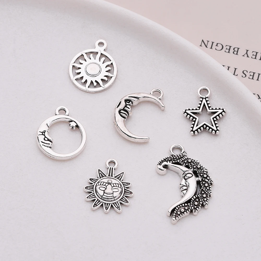 10 قطعة/الوحدة سبائك القمر الخماسية نجمة شكل قلب المعلقات ل عقد دي اي واي سوار صنع المجوهرات العثور على الملحقات #4