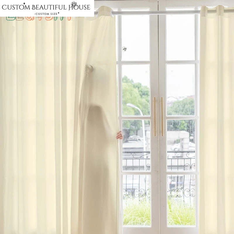 Cream Phantom Gauze Curtain Light-impermeable Living Room Balcony Window Screen Sun Protection Sheer  White Tulle Sunshade