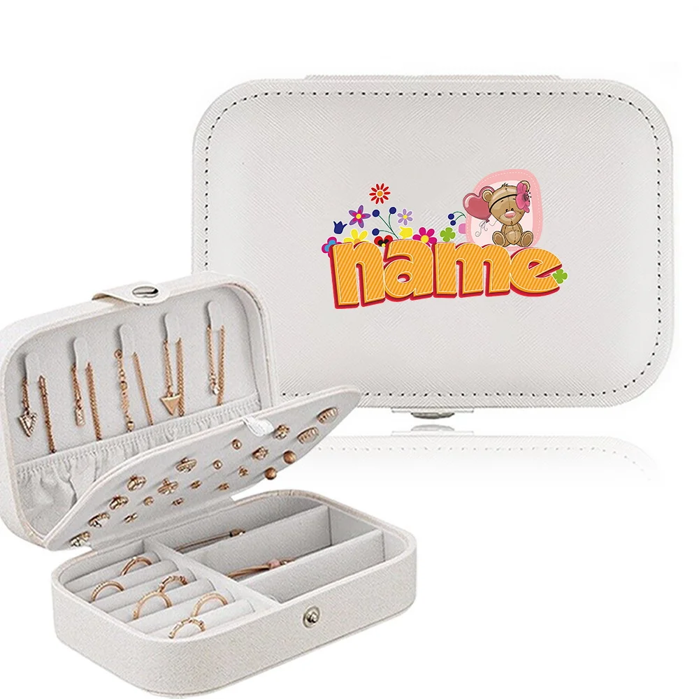 Cofre de joyería portátil de cuero con nombre personalizado, organizador de viaje de gran capacidad, caja de almacenamiento a prueba de polvo de moda clásica