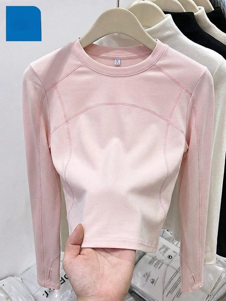 

Розовая спортивная кофта для йоги с длинным рукавом для женщин: быстросохнущая, для бега и фитнеса, для активного отдыха, весна-лето, новинка